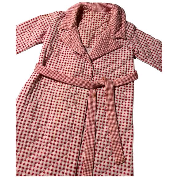 Vintage 70s Montgomery Ward Red Gingham Check Quilted Robe Cottagecore - Picture 10 of 12